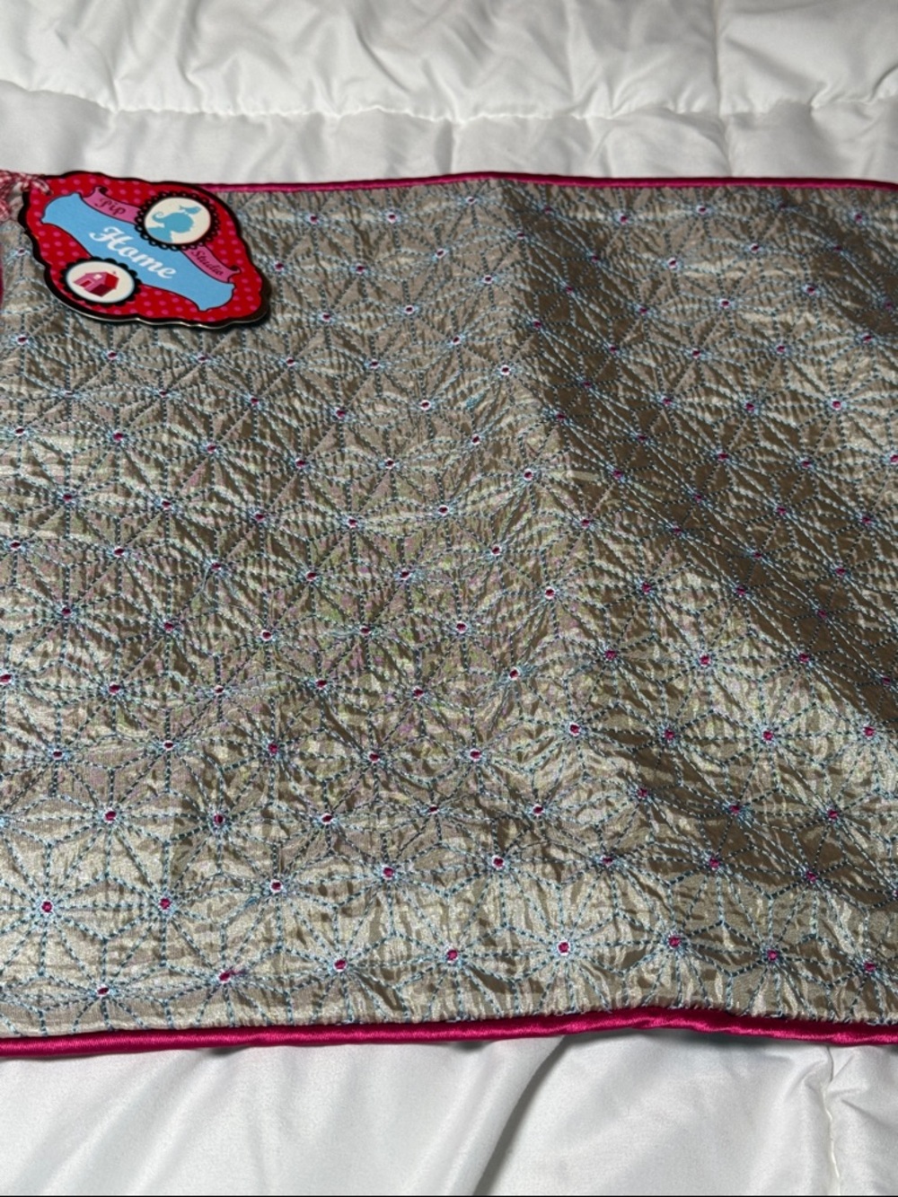 NWT Pip Studio Throw Cover w Pink Trim metallic star pattern